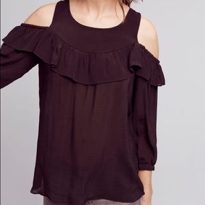 Anthropologie Tops - Anthropologie Maeve Black Cold Shoulder Ruffle Top Anthropologie Tops - Anthropologie Maeve Black Cold Shoulder Ruffle Top